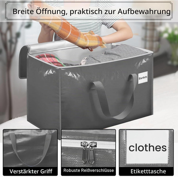 Withosent 100L Aufbewahrungstasche Gross Gewebt, 8er Wasserdicht Umzugstaschen mit Reissverschluss u