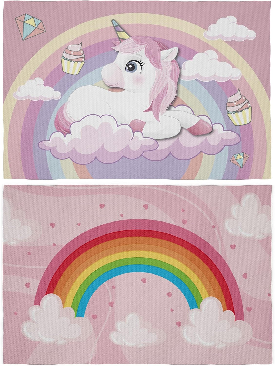 Tischsets für Snacks, Schule, Mädchen, 30 x 45 cm, Tischset aus Stoff, für Mädchen Einhorn und Regen