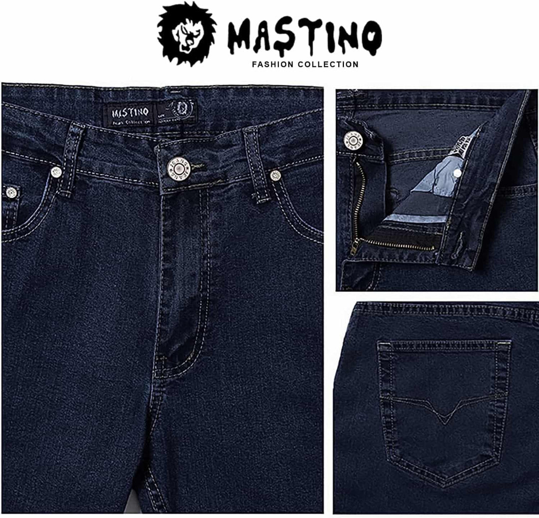 Herren Jeans 5 Taschen Denim Regular Fit Gerades Bein Elastisch Hohe Taille 40 Dunkel, 40 Dunkel