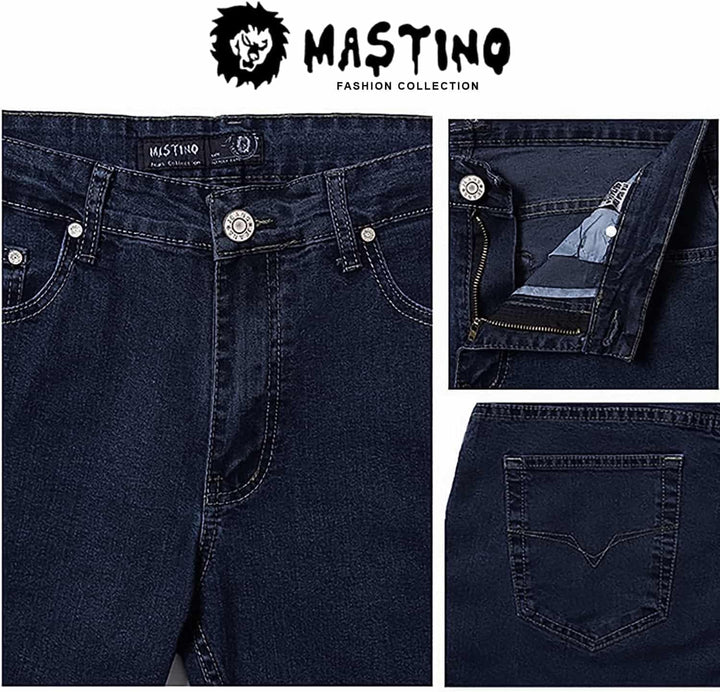 Herren Jeans 5 Taschen Denim Regular Fit Gerades Bein Elastisch Hohe Taille 40 Dunkel, 40 Dunkel