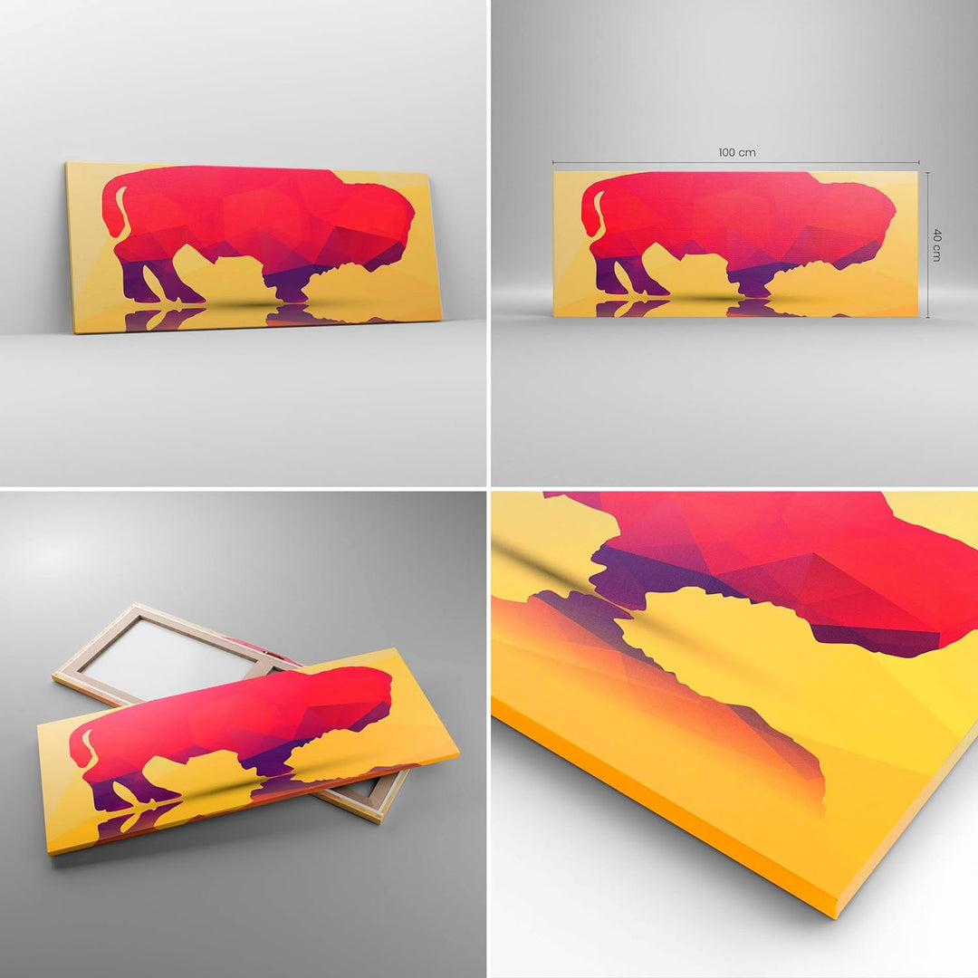 Panorama Bilder auf Leinwand 100x40cm Leinwandbild Bison Illustration Bunt Grafik Gross Wanddeko Bil