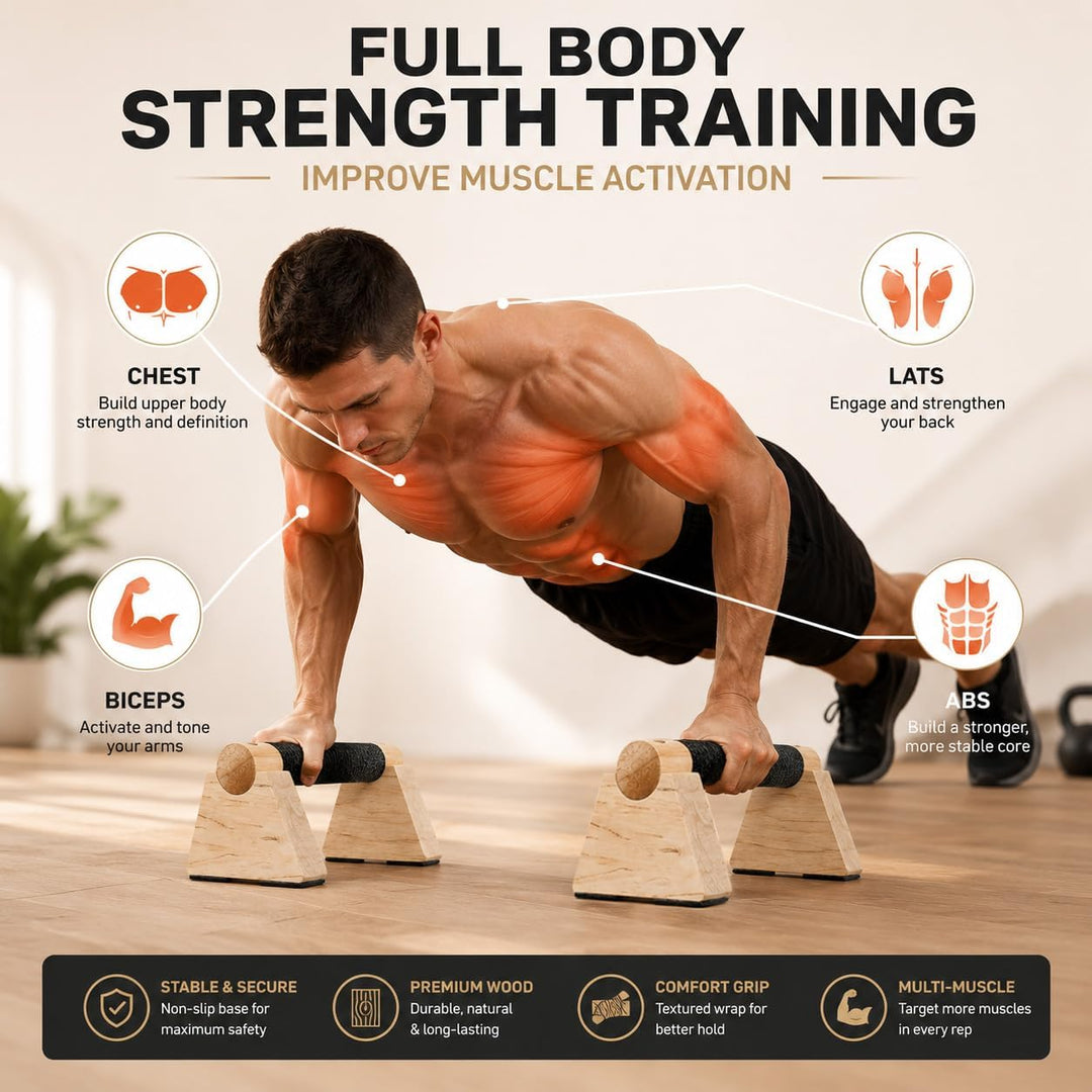 Holz Liegestützgriffe 1 Paar,Parallettes Calisthenics Equipment mit Rutschfestem Griff,Push Up Bars
