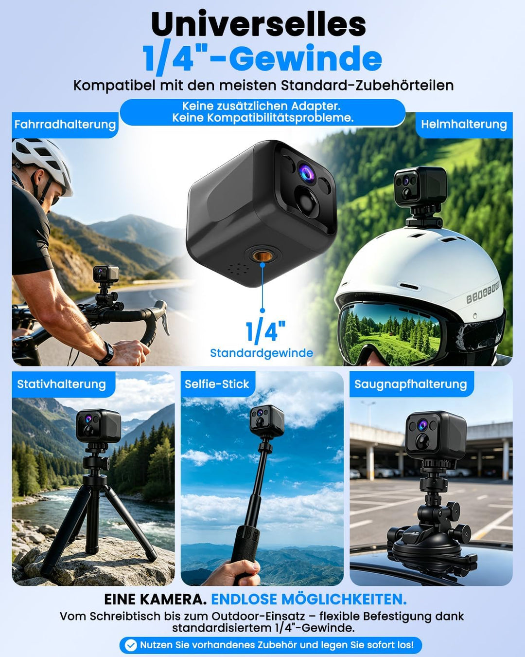 UCOCARE Mini Überwachungskamera Innen Ohne WLAN, 4K Mini Kamera mit Akku 5000mAh, WiFi &amp; AP Modus, N