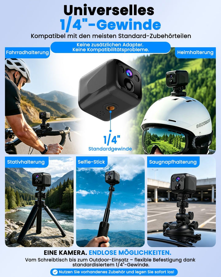 UCOCARE Mini Überwachungskamera Innen Ohne WLAN, 4K Mini Kamera mit Akku 5000mAh, WiFi &amp; AP Modus, N