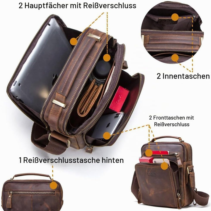 Contacts Echtes Leder Herren Laptop Mini Tab Messenger Crossbody Bag Tasche Handtasche Braun Kaffee,