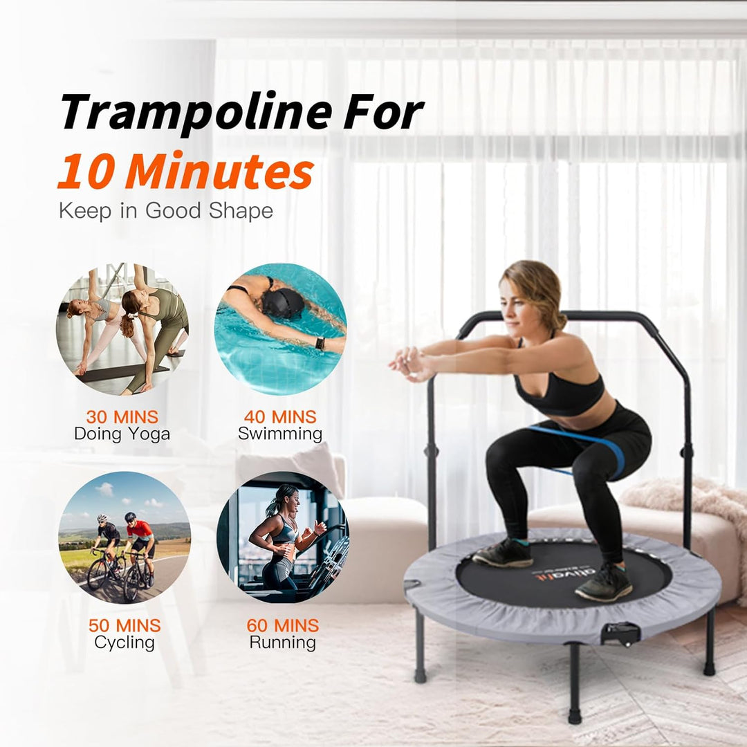 ATIVAFIT 102cm Faltbarer Trampolin mit verstellbarem Schaumstoffgriff Indoor für Erwachsene Ideal fü