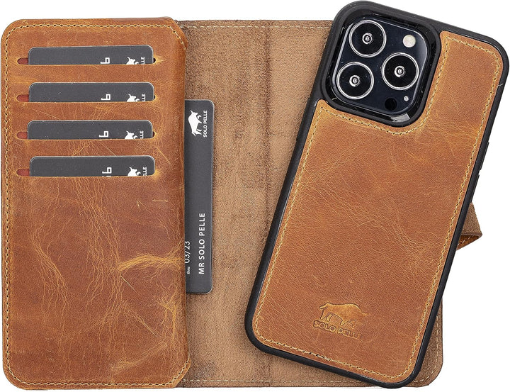 Solo Pelle Lederhülle kompatibel für iPhone 13 Pro in 6.1 Zoll abnehmbare Hülle (2in1) Harvard Doubl