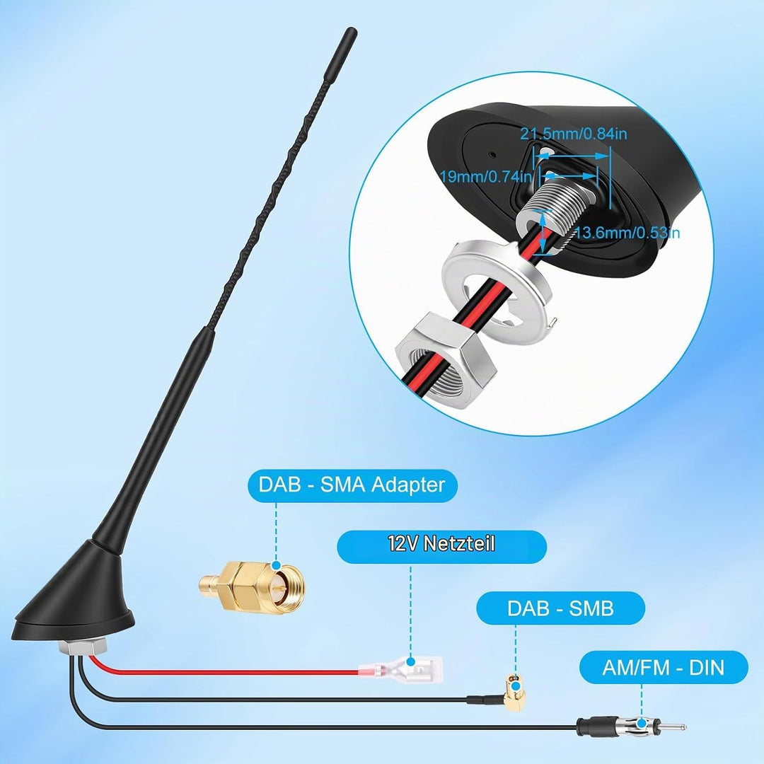 DAB Antenne Auto, DAB+ Autoantenne FM/AM Dachantenne Digital Radioantenne mit Verstärker, Autoradio