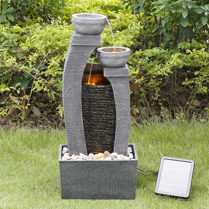 Teamson Home Garden & Outdoor Solarbetriebenes Wasserspiel mit Lichtern, kaskadierendem Springbrunne