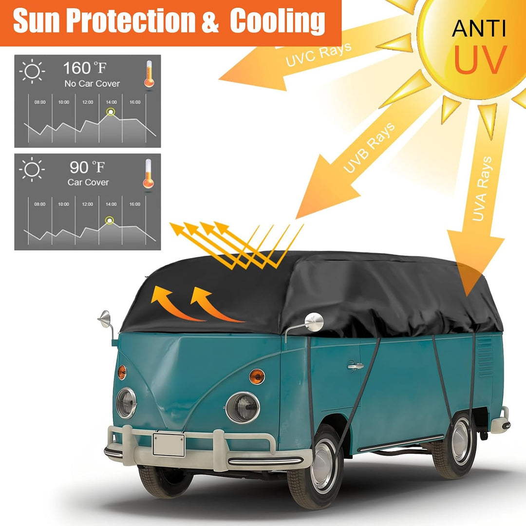 Autoabdeckung Ersatz für VW T2, Schwarz Halbgarage Wasserdicht | Sonnenfest Hälfte Autoabdeckung UV