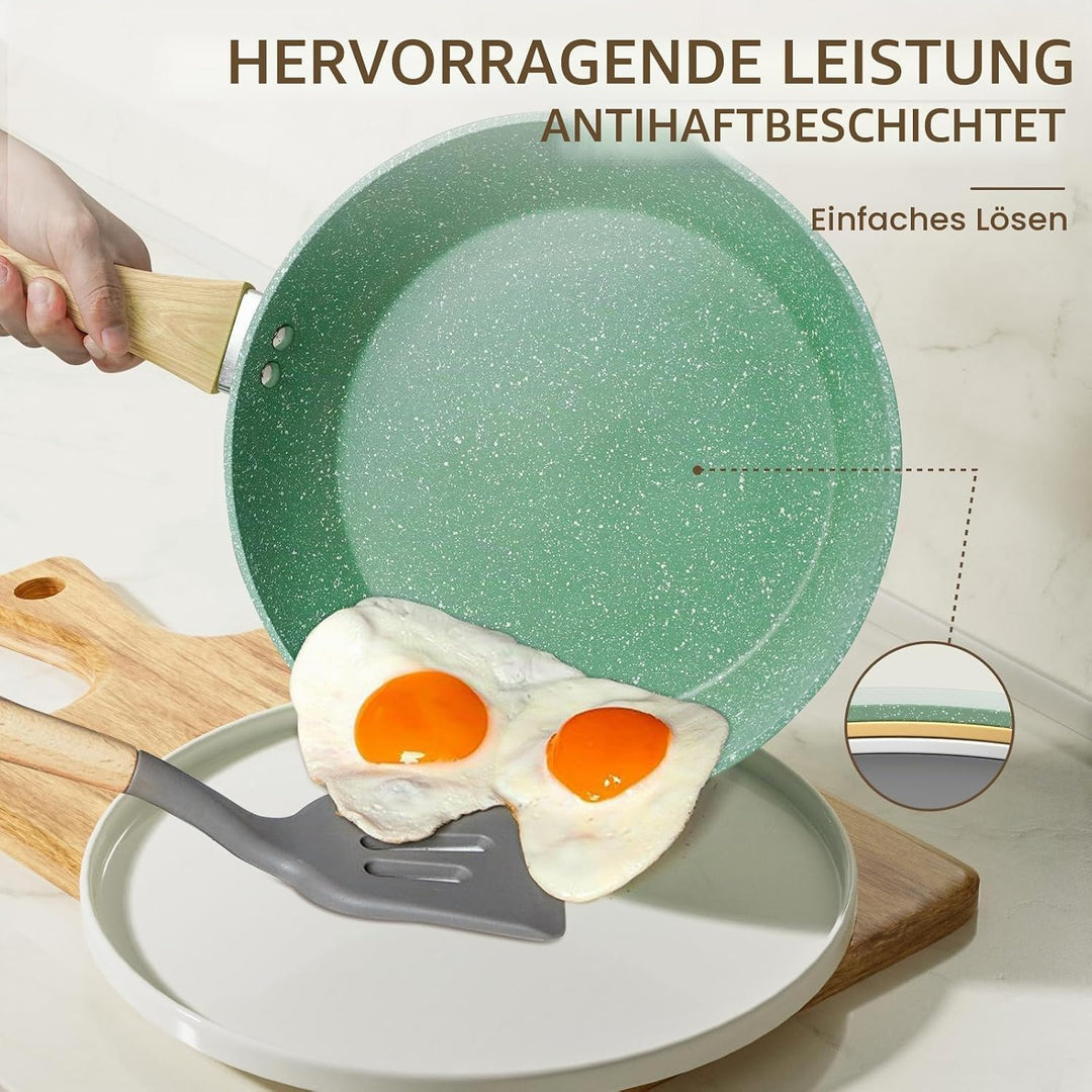 Innerwell Antihaft Pfannenset mit Deckel 3-teilig, 20/24/28 cm, Grün | Pfannen Induktion mit Keramik