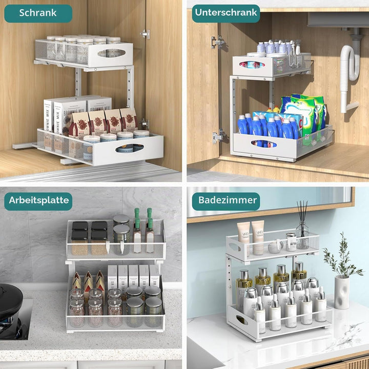 Housolution Spülschrank Organizer Ausziehbar, 2 Etagen Metall Unter Waschbecken Regal Spülenuntersch