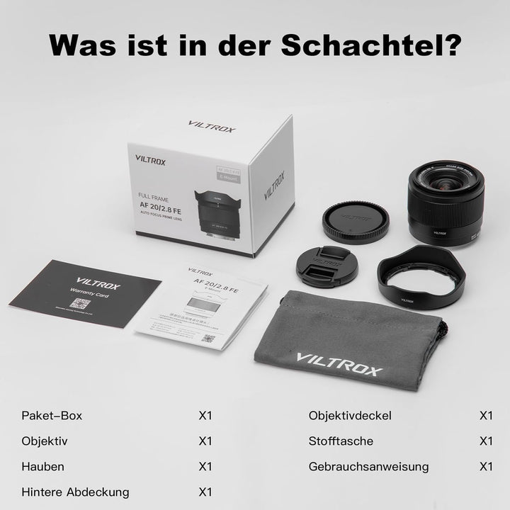 VILTROX 20mm f2.8 FE, 20mm f/2.8 e-Mount Vollformat AF Ultraweitwinkel Autofokus Objektiv für Sony e
