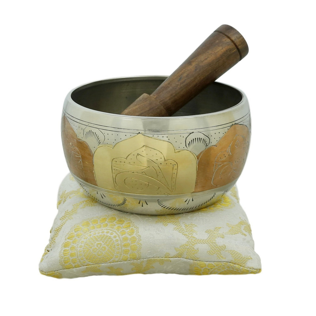 Ajuny Tibetisch Buddhistisches Klangschalen Set – Handgefertigte Meditations Klangschale mit Stab un