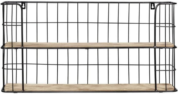 LIFA LIVING Vintage Wandregal aus Holz und Metall Schwarz mit 2 Böden-Holzregal-Natur Stil, Gewürzbo