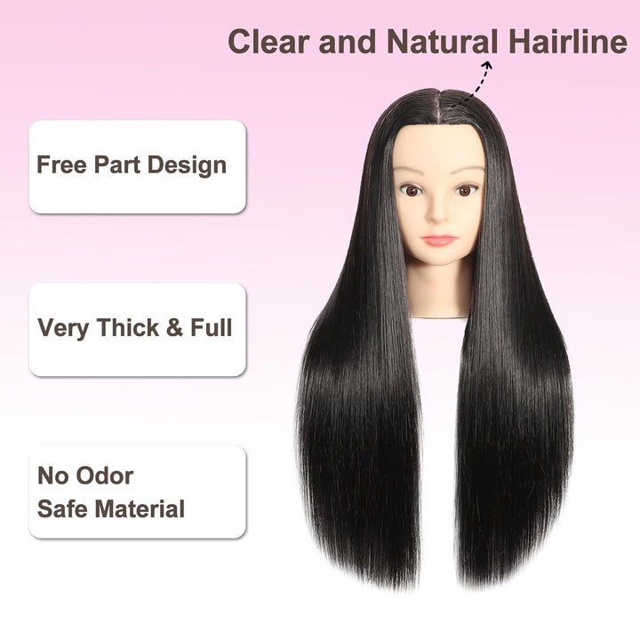 Mannequin Head with hair 30% Real Hair 24"-26" Training Head Cosmetology Manikin Doll Head Practice