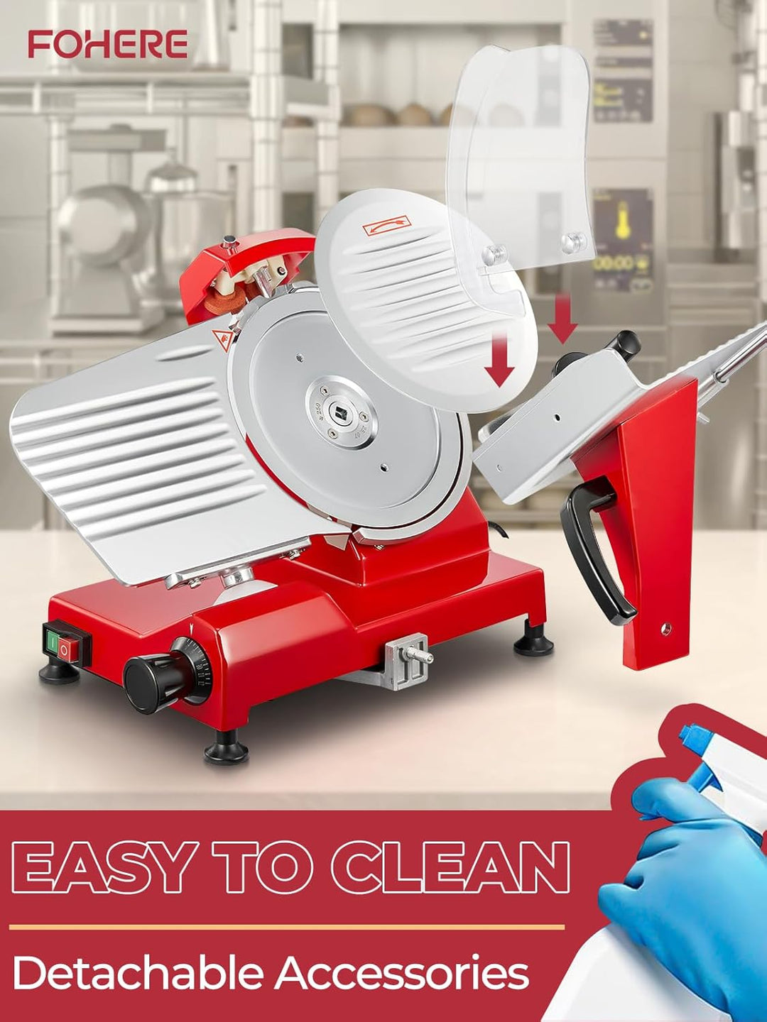 FOHERE Allesschneider Elektrische Aufschnittmaschine Max 300 W, Klinge 25 cm, Integrierter Schärfer,