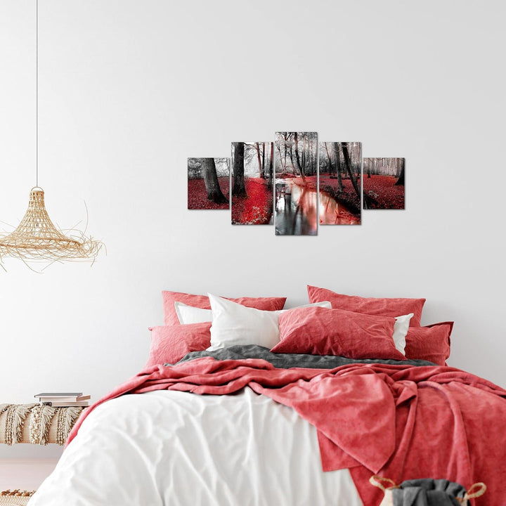 Runa Art Wandbilder Wald Landschaft 5 Teilig Bild auf Vlies Leinwand Deko Schlafzimmer Wohnzimmer Fl