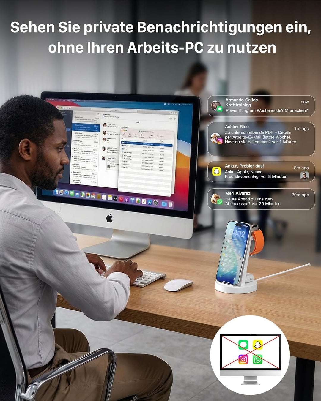 3 in 1 Ladestation Kabelloses Ladegerät - Schnelles Wireless Charger für iPhone 15 14 13 12 11 Pro S