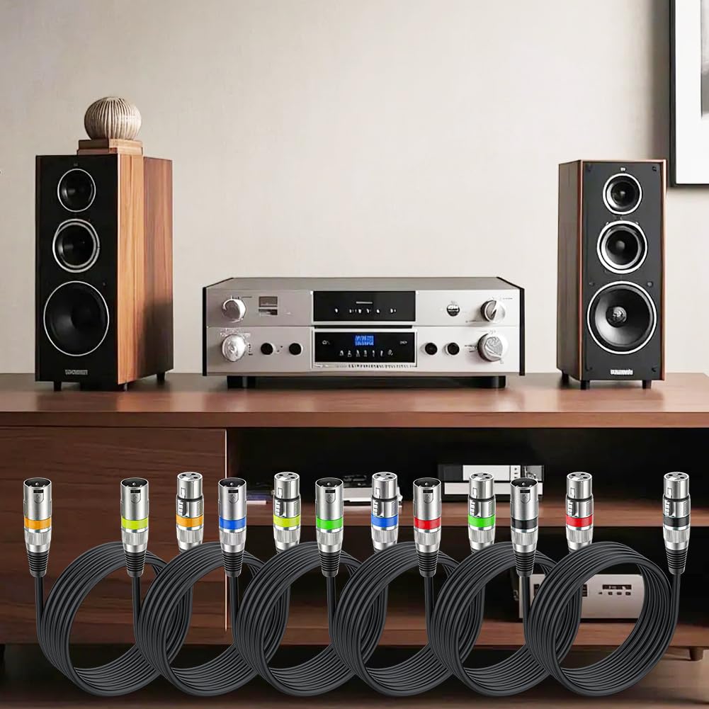 6 Stück XLR Mikrofonkabel, 1M 3 Pin Symmetrisches XLR Kabel DMX Mikrofon Anschlusskabel Stecker auf
