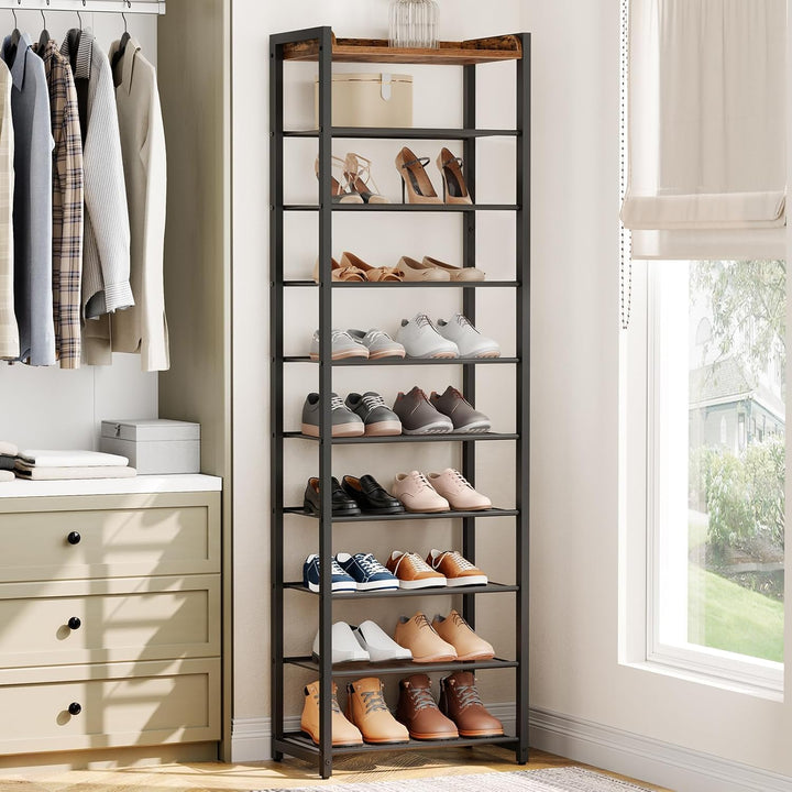 HOOBRO Schuhregal mit 10 Ebenen, Schmale Schuhablage, Schuhschrank, für 18-25 Paar Schuhe, Platzspar