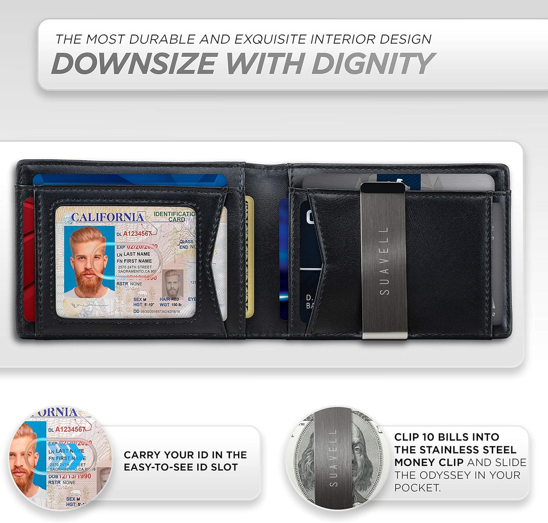 Suavell Leder Slim Wallets für Herren Geldbörse Kartenhalter mit Geldklammer Niedriges Profil RFID B