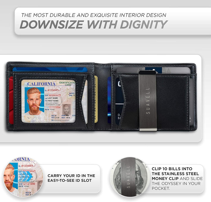 Suavell Leder Slim Wallets für Herren Geldbörse Kartenhalter mit Geldklammer Niedriges Profil RFID B