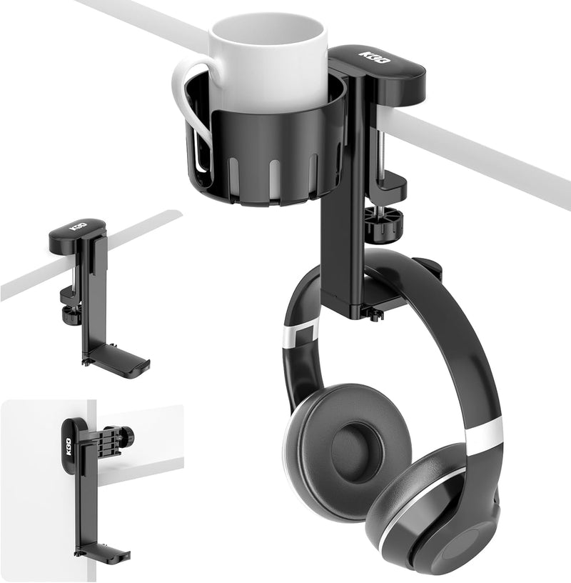 KDD 2-in-1 Headset Halterung mit Desktop Becher Halter - Desktop unter Clip schwenkbarer Kopfhörer H