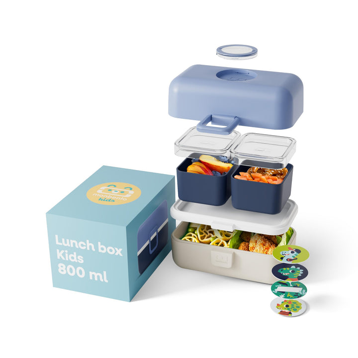 monbento - Lunchbox Kinder Tresor blau/cream - Brotdose Kinder mit 3 Fächern - Ideal für Mittagessen