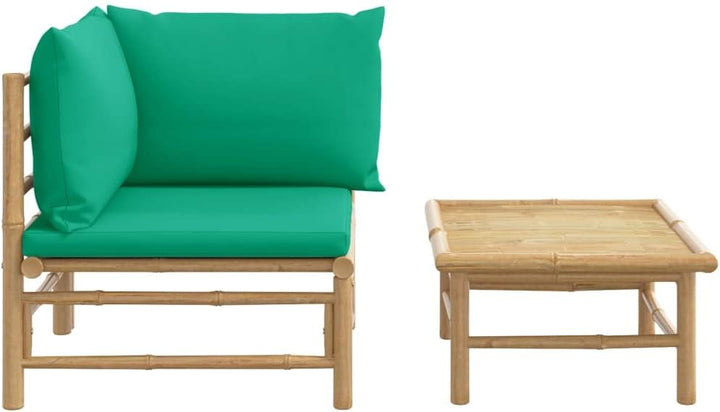 vidaXL 2-TLG. Garten-Lounge-Set mit Grünen Kissen Bambus Eckteil + Tisch Grün, Eckteil + Tisch Grün