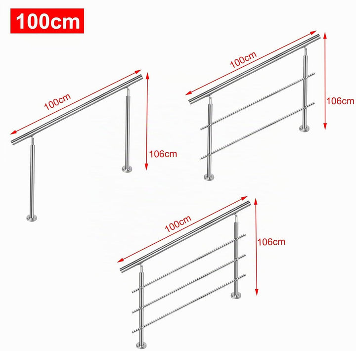 Aufun Edelstahl Handlauf 100cm Treppengeländer Innen und Aussen mit 2 Pfosten für Treppen, Brüstung,