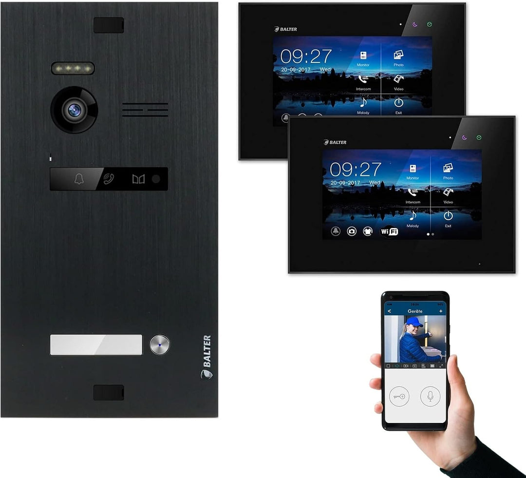 Nonic Balter EVO Video-Türsprechanlage WLAN Set 1 Familienhaus (1x Türstation mit Kamera Schwarz, 1x