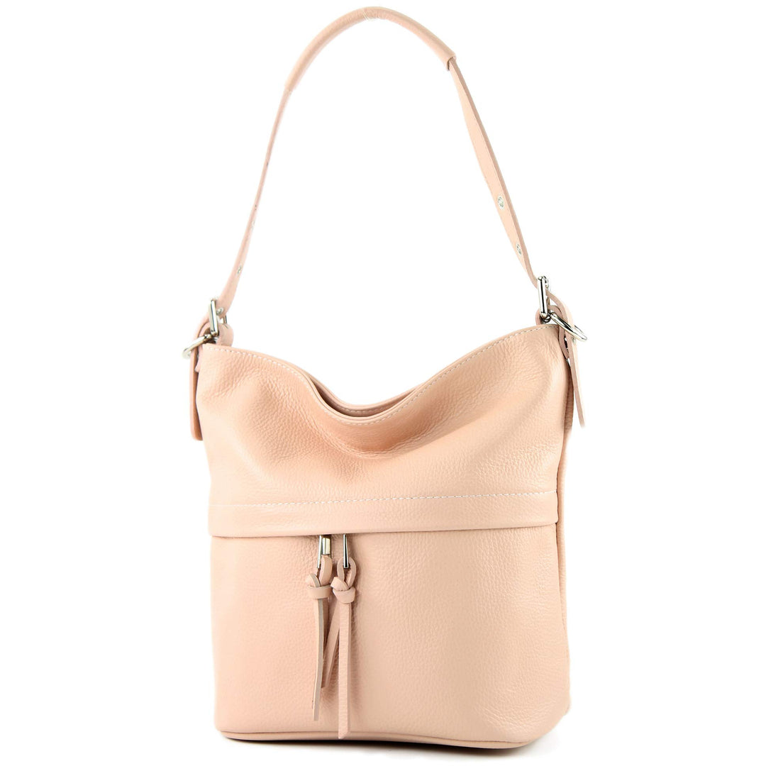 modamoda de - T178 - ital. Umhängetasche Schultertasche aus Leder Rosabeige, Rosabeige