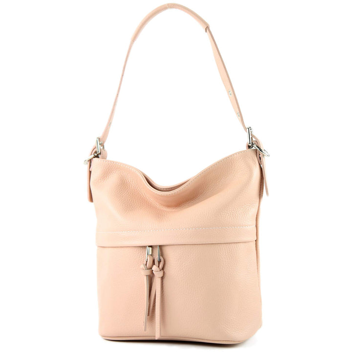 modamoda de - T178 - ital. Umhängetasche Schultertasche aus Leder Rosabeige, Rosabeige