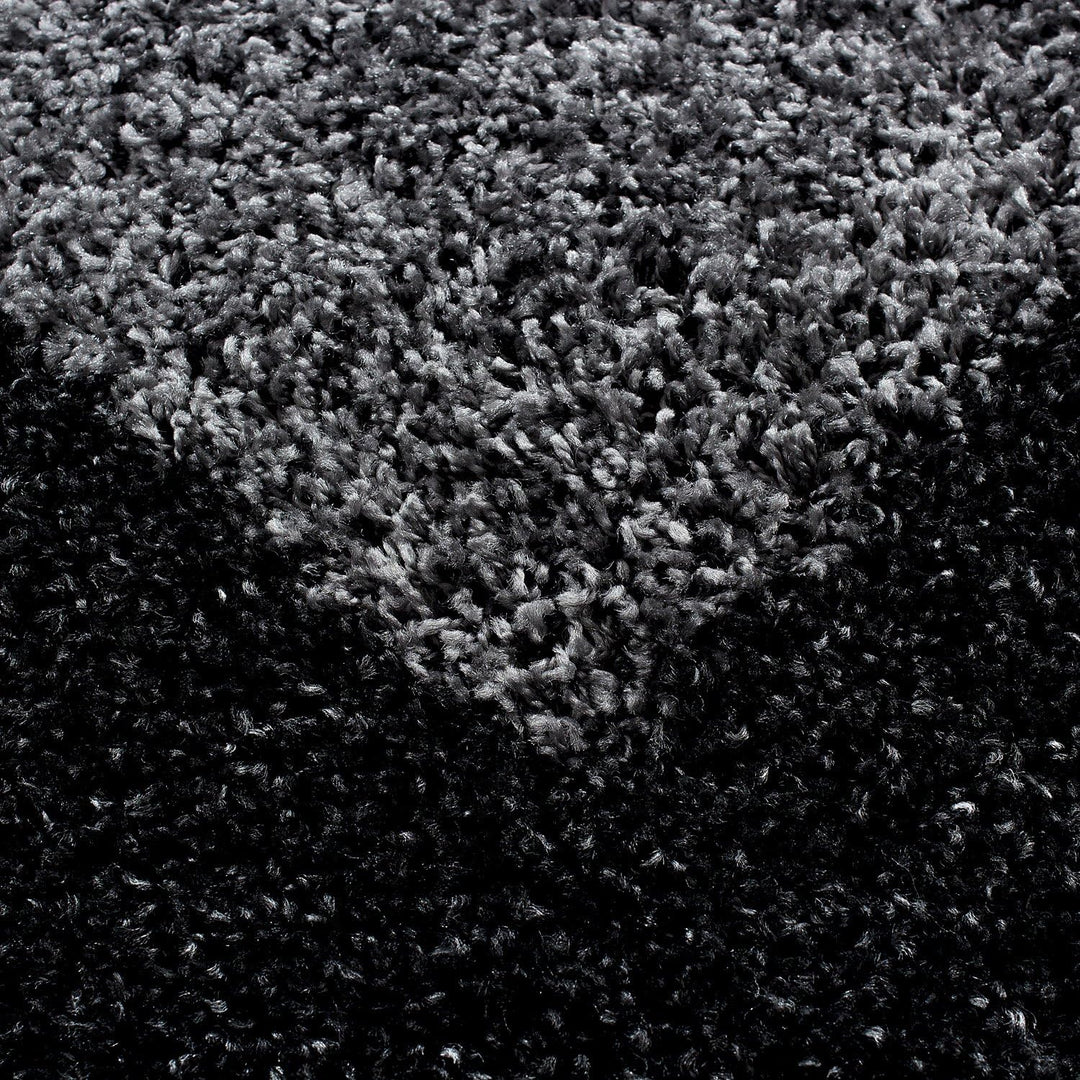 HomebyHome Teppich Wohnzinmer Shaggy Hochflor Anthrazit Rund 160 cm Rund Bordüre Design - Flauschige