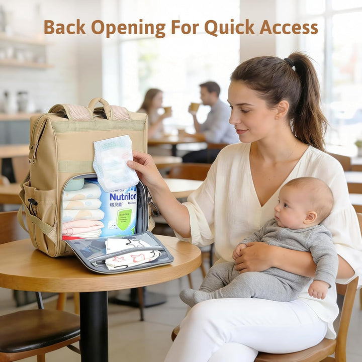 Lekesky Wickelrucksack Gross, Baby Wickeltasche Rucksack mit Wickelunterlage & Kinderwagengurten, Mu