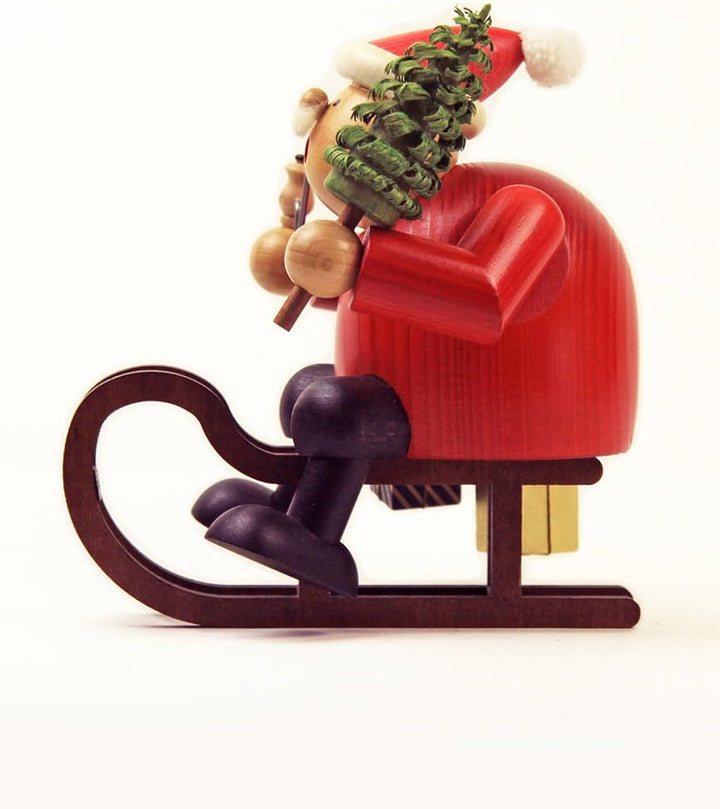 KWO Olbernhau Räuchermann Weihnachtsmann mit Schlitten, 18 cm, Mehrfarbig