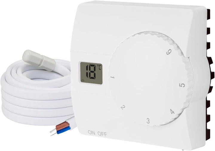 Aufputz Raumthermostat Digital 230V weiss mit internem u. externem Sensor für Wasser- u. elektrische