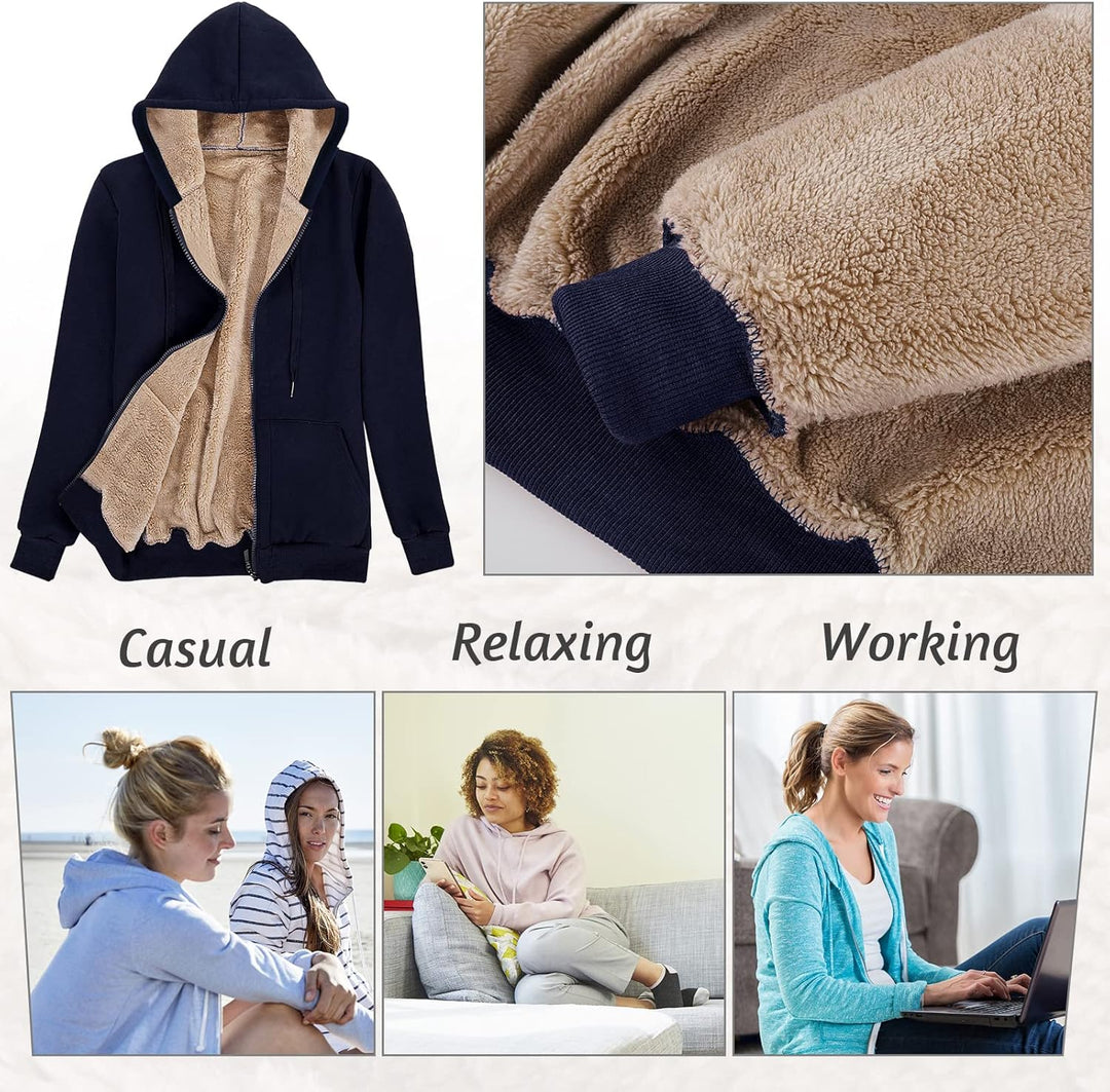 Niwicee Damen Kapuzenpullover mit Reissverschluss Winter Plus Fleecepullover Langarm Kapuzenjacke Sw