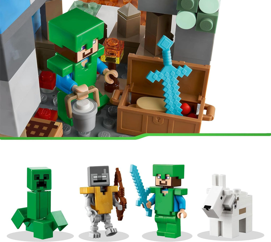 LEGO 21243 Minecraft Die Vereisten Gipfel, Set mit Steve-, Creeper- und Ziegen-Figuren, eisiges Biom