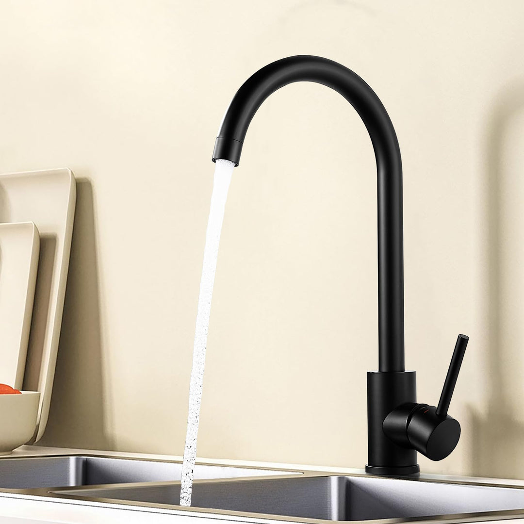 Wasserhahn Küche Schwarz Küchenarmatur, 360° drehbar Küchenarmatur Mischbatterie Küche mit Hohem Aus