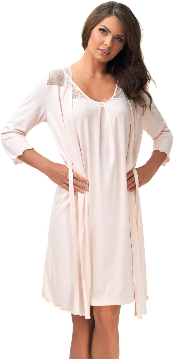 e.Femme Damen Morgenmantel Lena 490 aus Viskose Lachs 38, Lachs 38