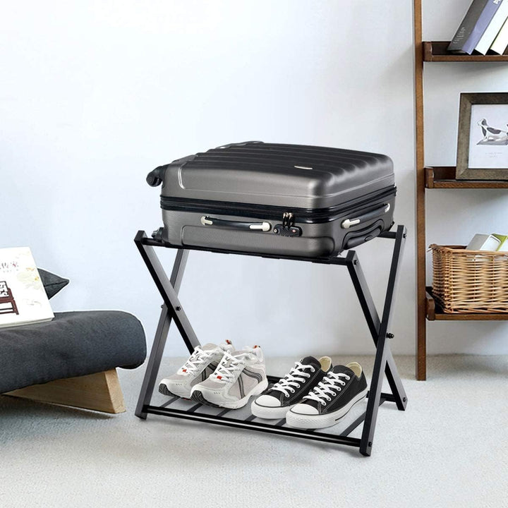 RELAX4LIFE Kofferständer Metall, Kofferablage mit 2 Ebenen, Gepäckablage klappbar, Kofferbock mit 4