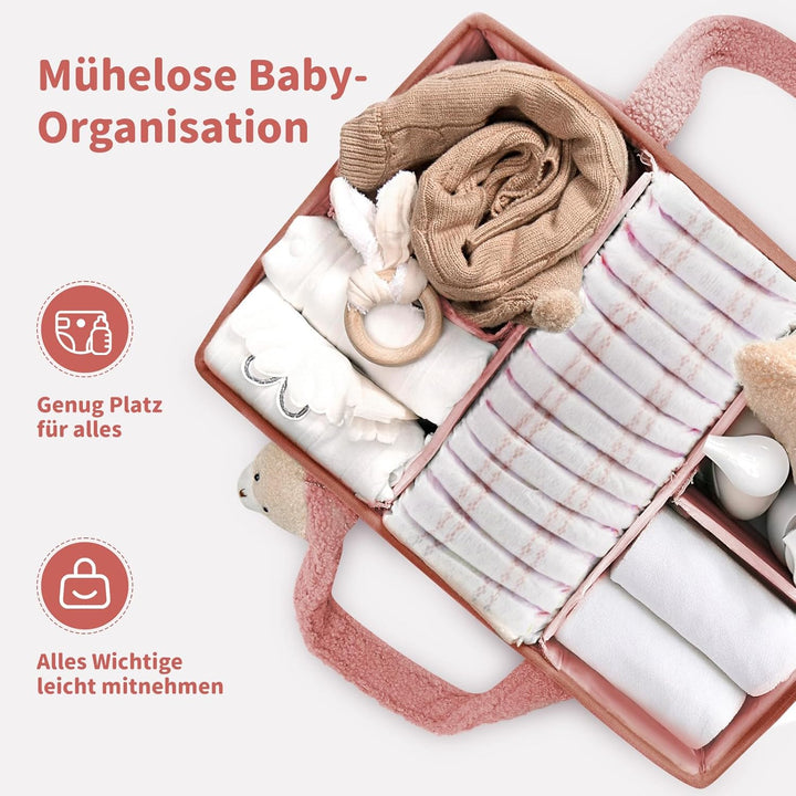 Wickeltisch Organizer, Baby Windel Caddy Organizer Korb mit Fächern & Griffen, Tragbarer Baby Aufbew