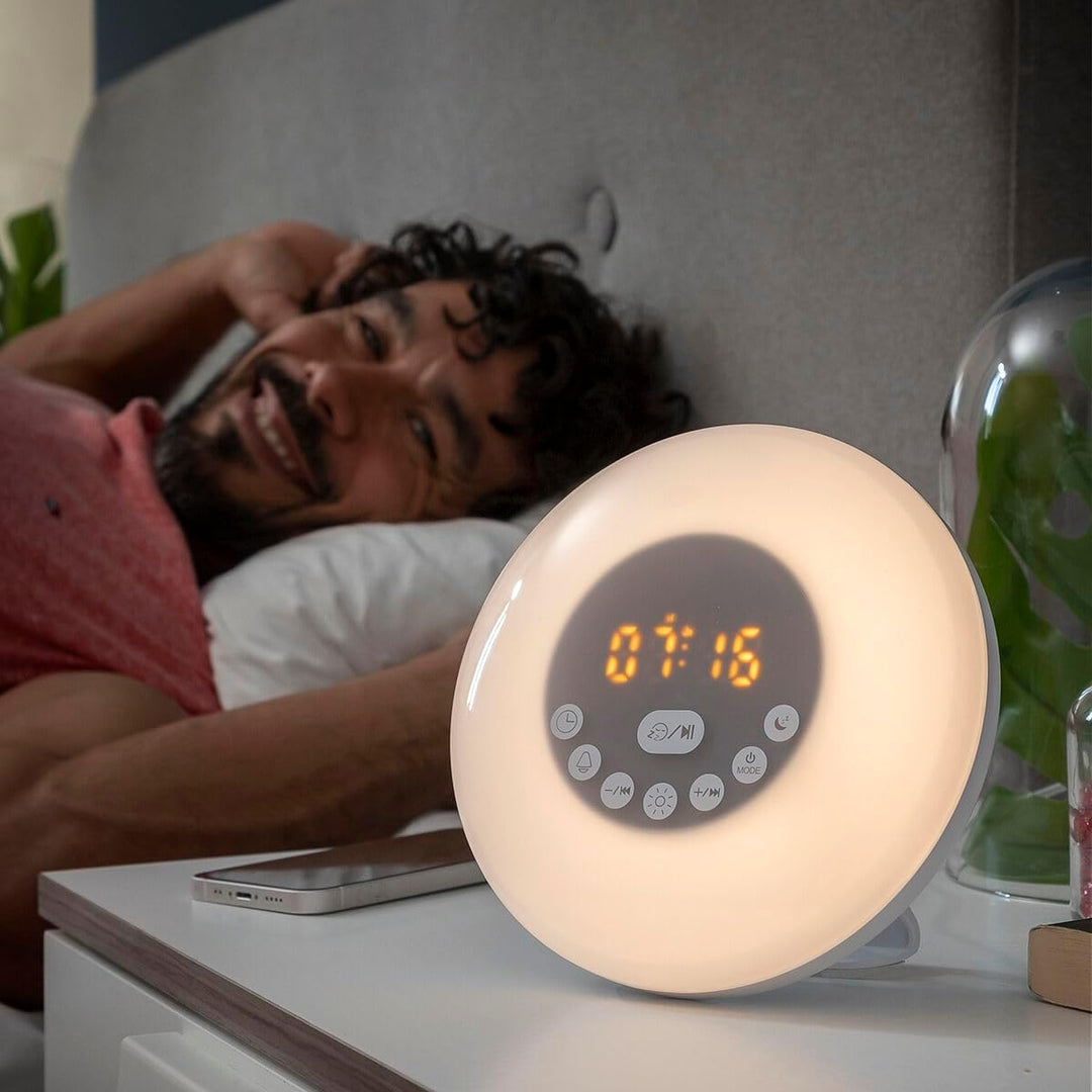 InnovaGoods Aufladbarer Sonnenaufgangswecker mit Lautsprecher Sunrilk, Weiss
