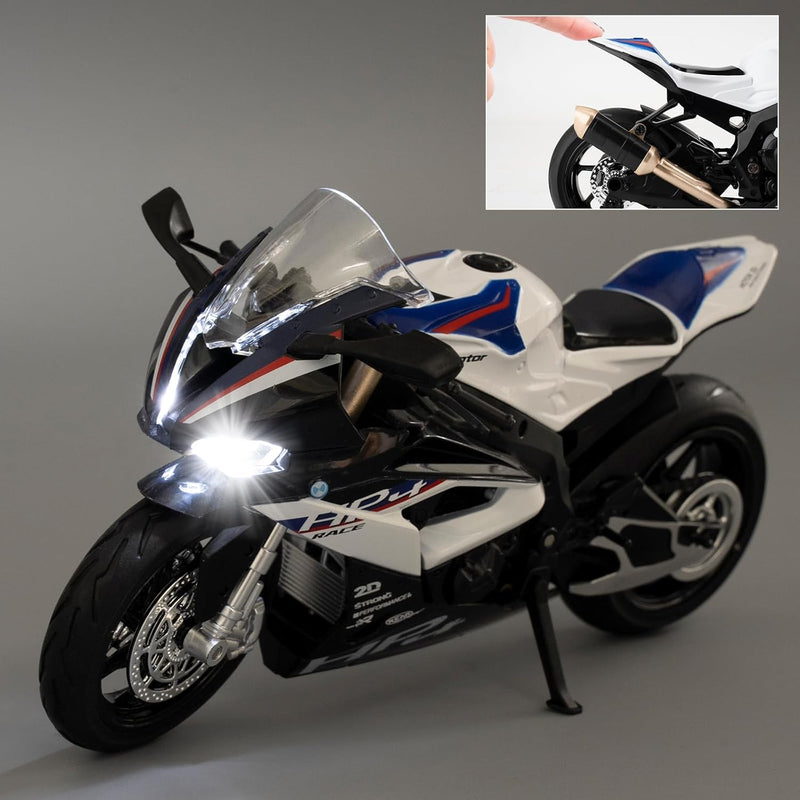 imtfzct 1/12 BMW HP4 Motorrad Modellauto, Spielzeugmotorrad mit Sound und Licht, Mini-Motorrad-Rennw