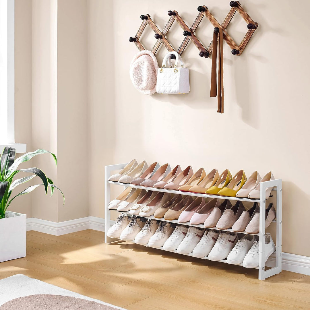 FAVOOSTY 3 Ebenen Schuhregal Metall Ausziehbares Weiss, Verstellbar Platzsparend, Shoes Rack, Robust