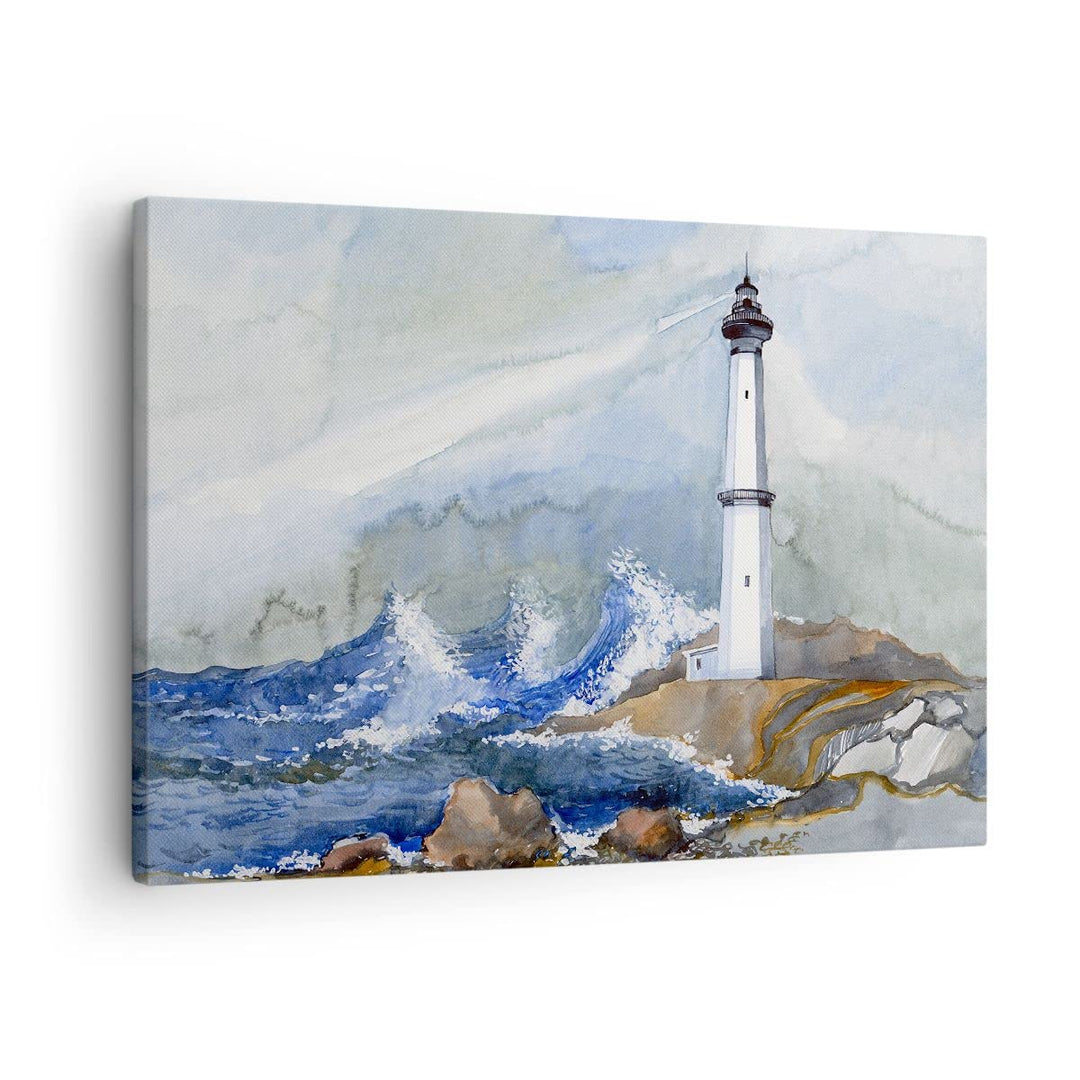 Bilder auf Leinwand Leuchtturm Wasser Illustration Welle Leinwandbild 70x50cm Wandbilder Dekoration
