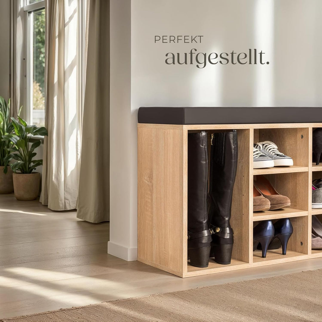 tectake® Schuhschrank mit Sitzbank, Schuhregal, Sitzbank mit Stauraum für 10 Paar Schuhe, Garderobe,