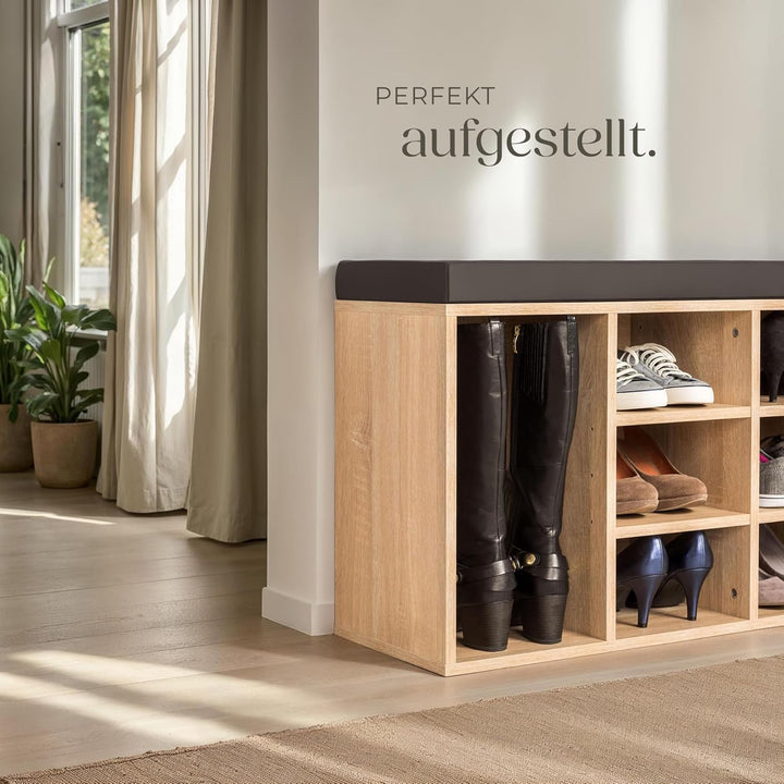 tectake® Schuhschrank mit Sitzbank, Schuhregal, Sitzbank mit Stauraum für 10 Paar Schuhe, Garderobe,